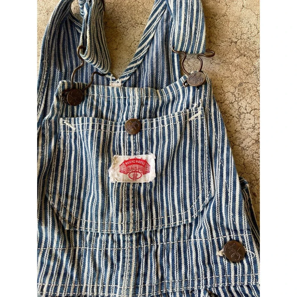 Vtg RoundHouse Bib Overalls Stripped Youth Kids Size 4 Farming Made In USA